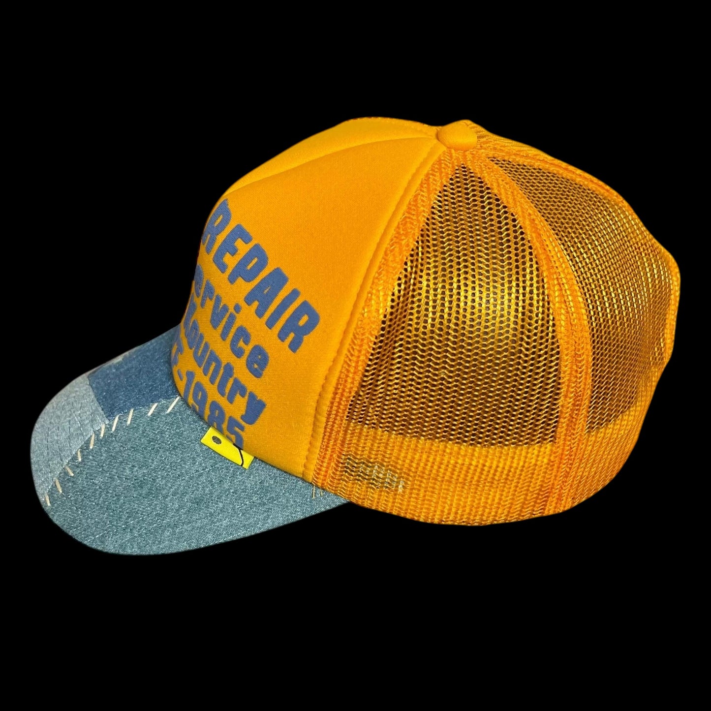 Kapital ‘Denim Repair Service’ Denim Reconstruction Trucker Cap Yellow/Light Blue