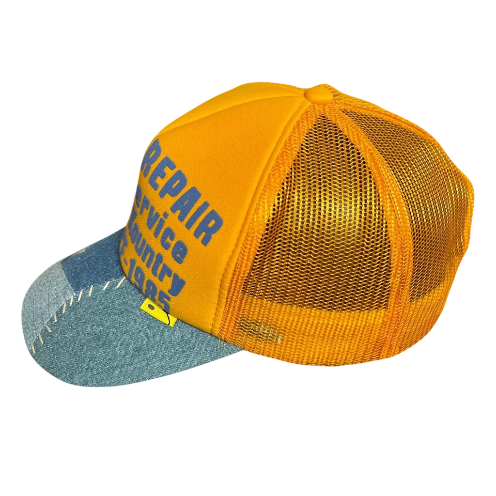 Kapital ‘Denim Repair Service’ Denim Reconstruction Trucker Cap Yellow/Light Blue