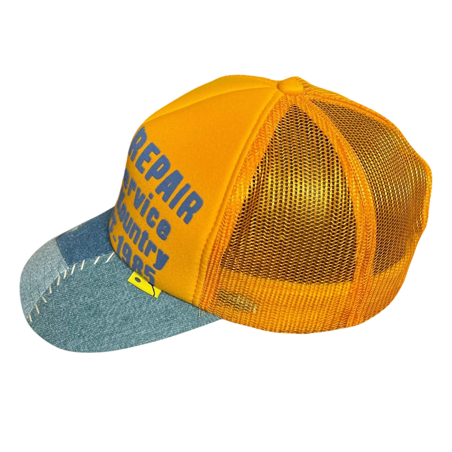 Kapital ‘Denim Repair Service’ Denim Reconstruction Trucker Cap Yellow/Light Blue