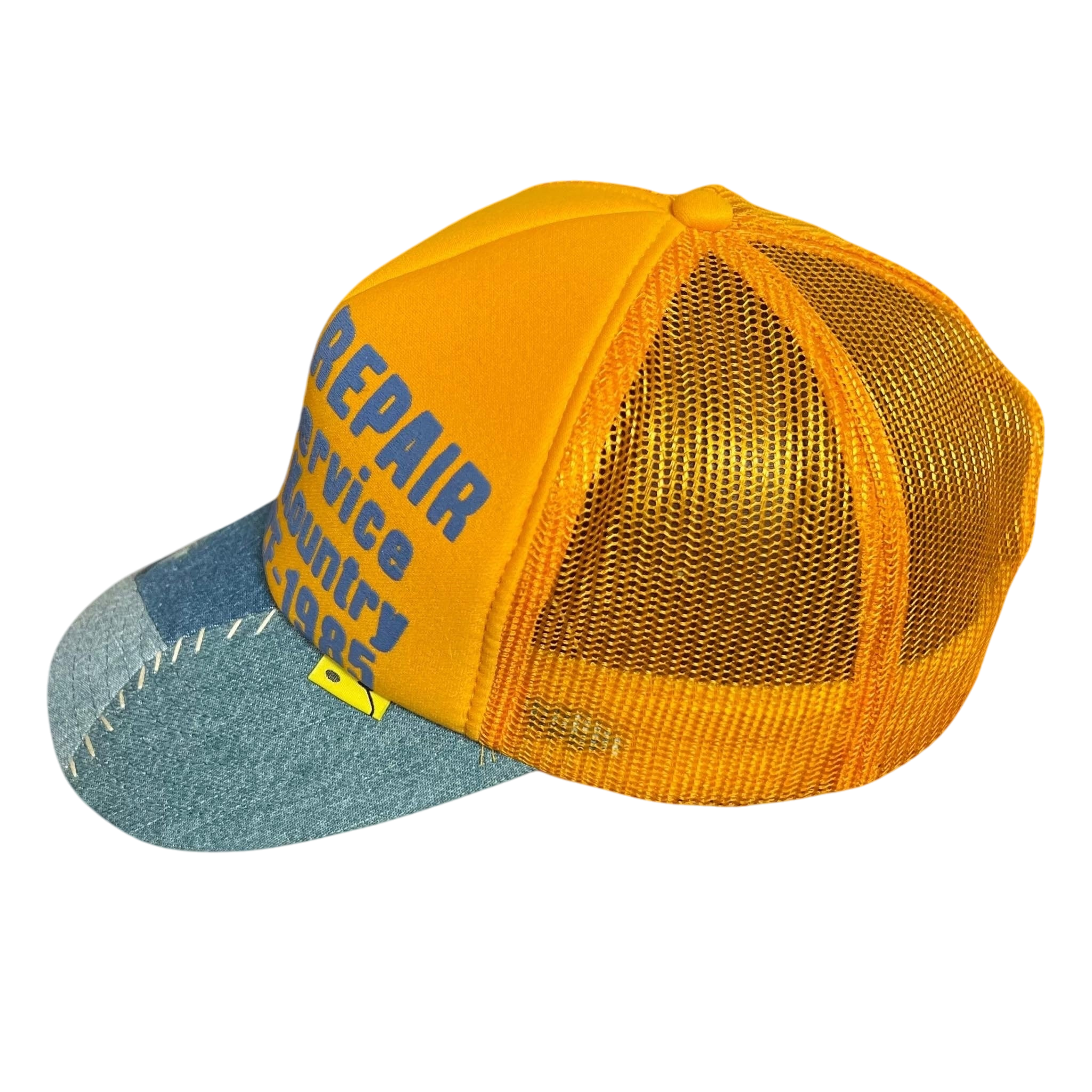 Kapital ‘Denim Repair Service’ Denim Reconstruction Trucker Cap Yellow/Light Blue