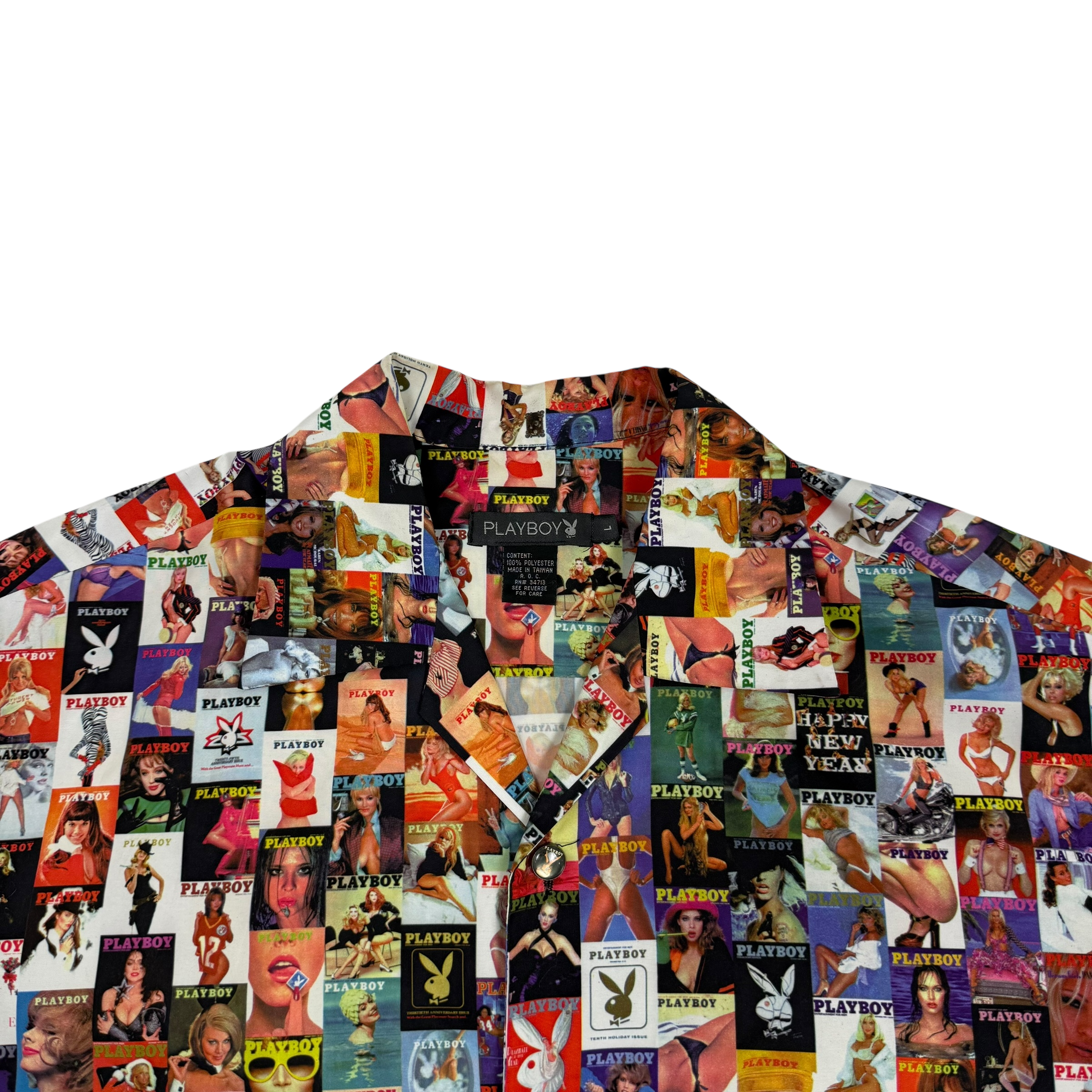 Playboy 00s Magazine Print Button-Up Shirt (Size L)