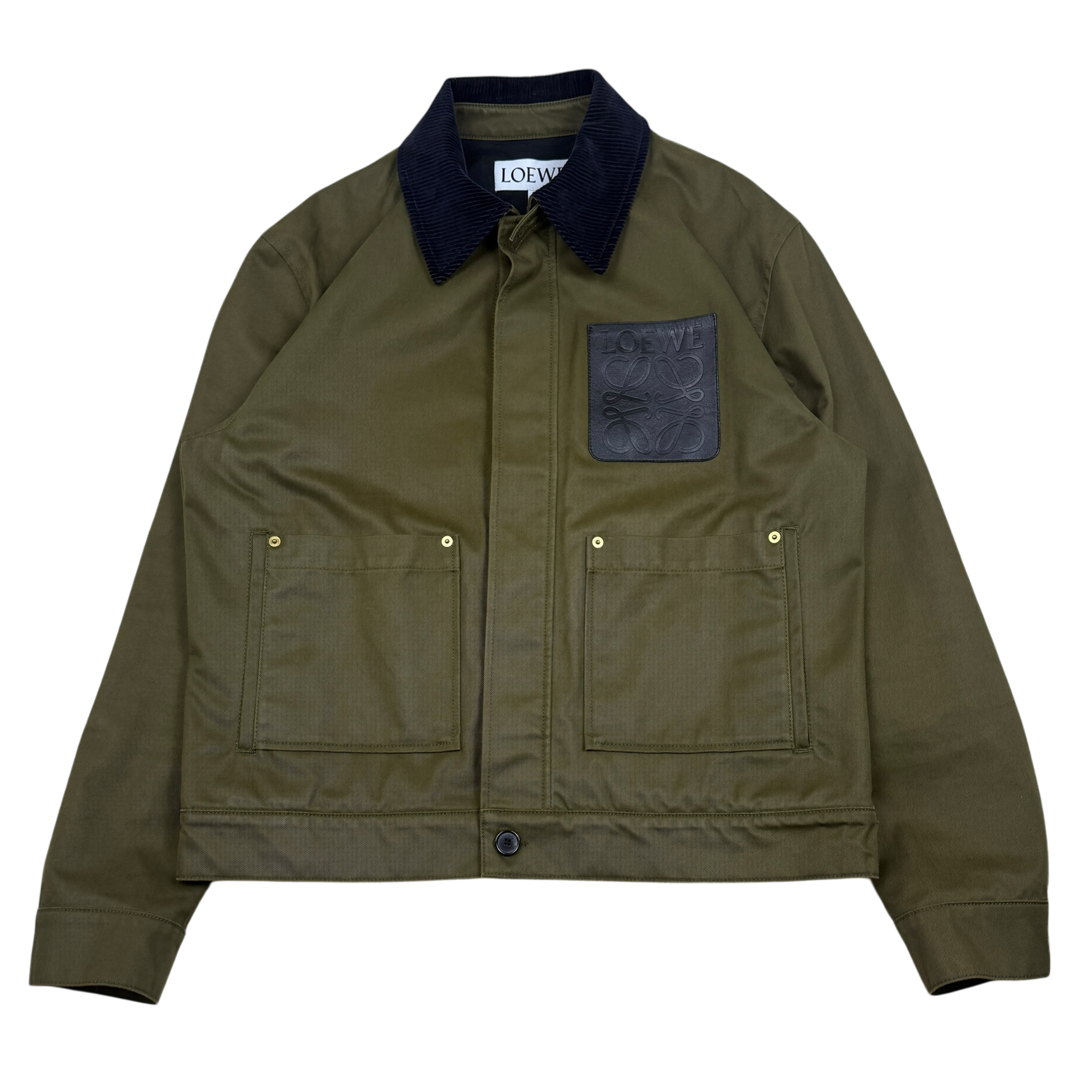 Loewe Leather Logo Lined Workwear Jacket Green (Size 50)