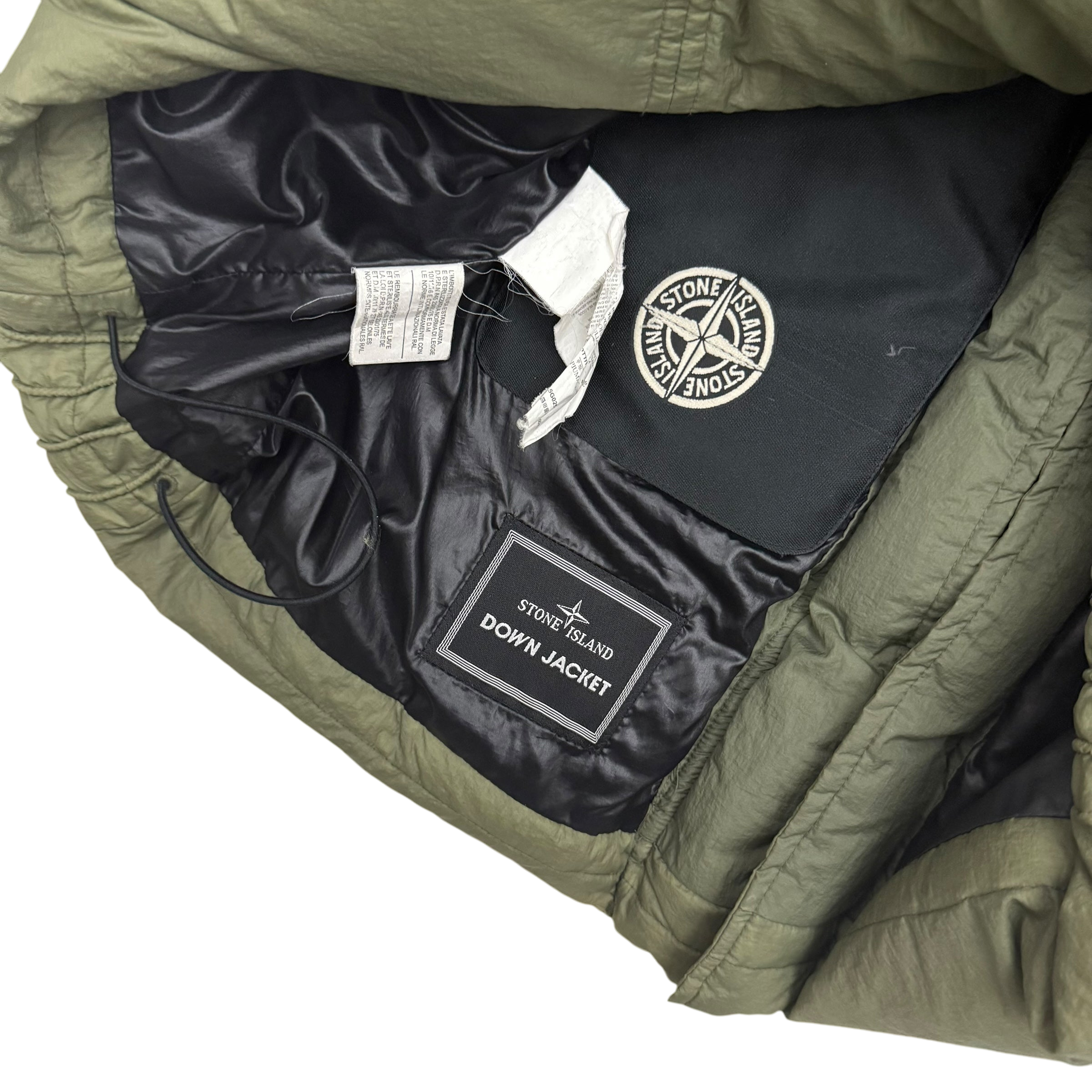 Stone Island AW10 Opaque Nylon Tela Mesh Badge Down Gilet Army Green (Fits M-L)