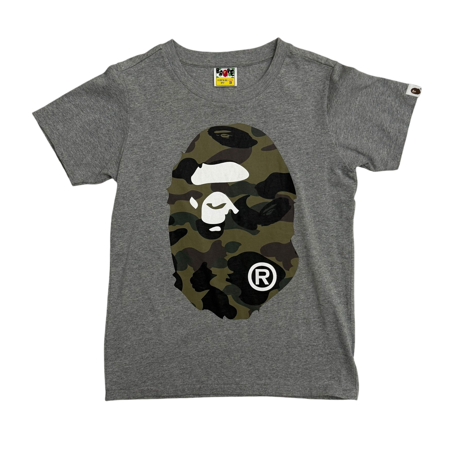 BAPE (A Bathing Ape)1st Camo Big Ape Head Womens T-Shirt Grey (Size Womens XS)