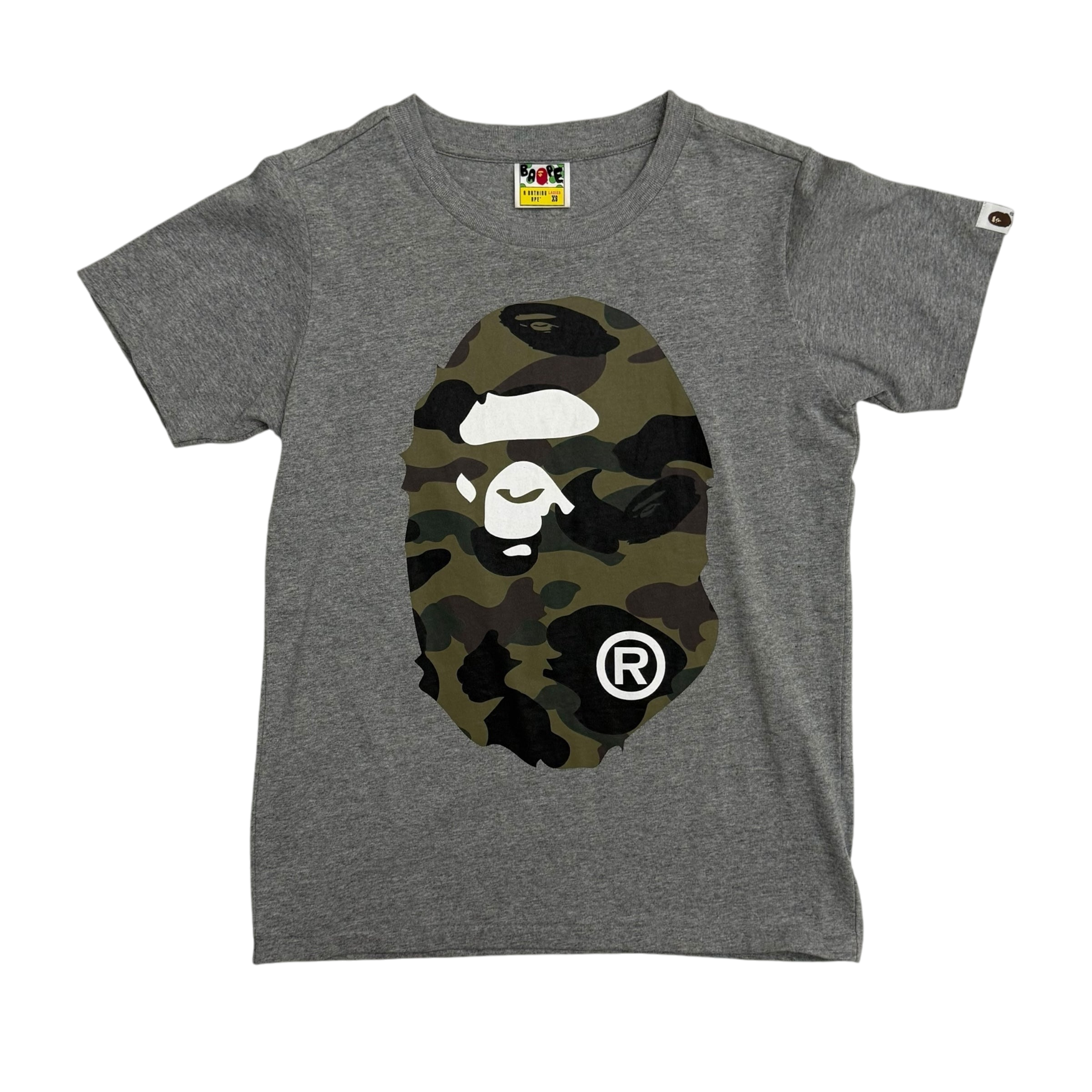 BAPE (A Bathing Ape)1st Camo Big Ape Head Womens T-Shirt Grey (Size Womens XS)