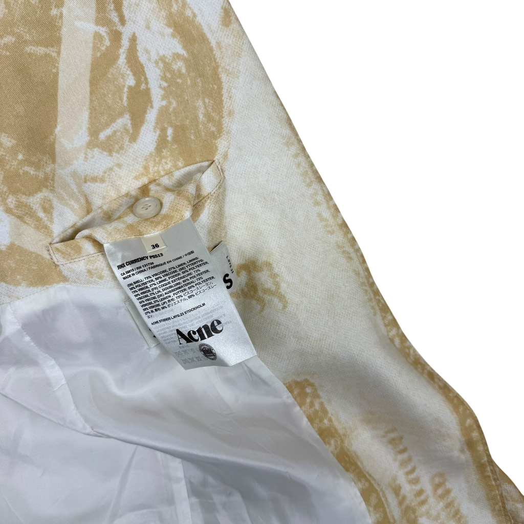 Acne Studios SS13 Resort Linen Blend Raw Hem Jinx Currency Blazer Yellow/White (Size 36)