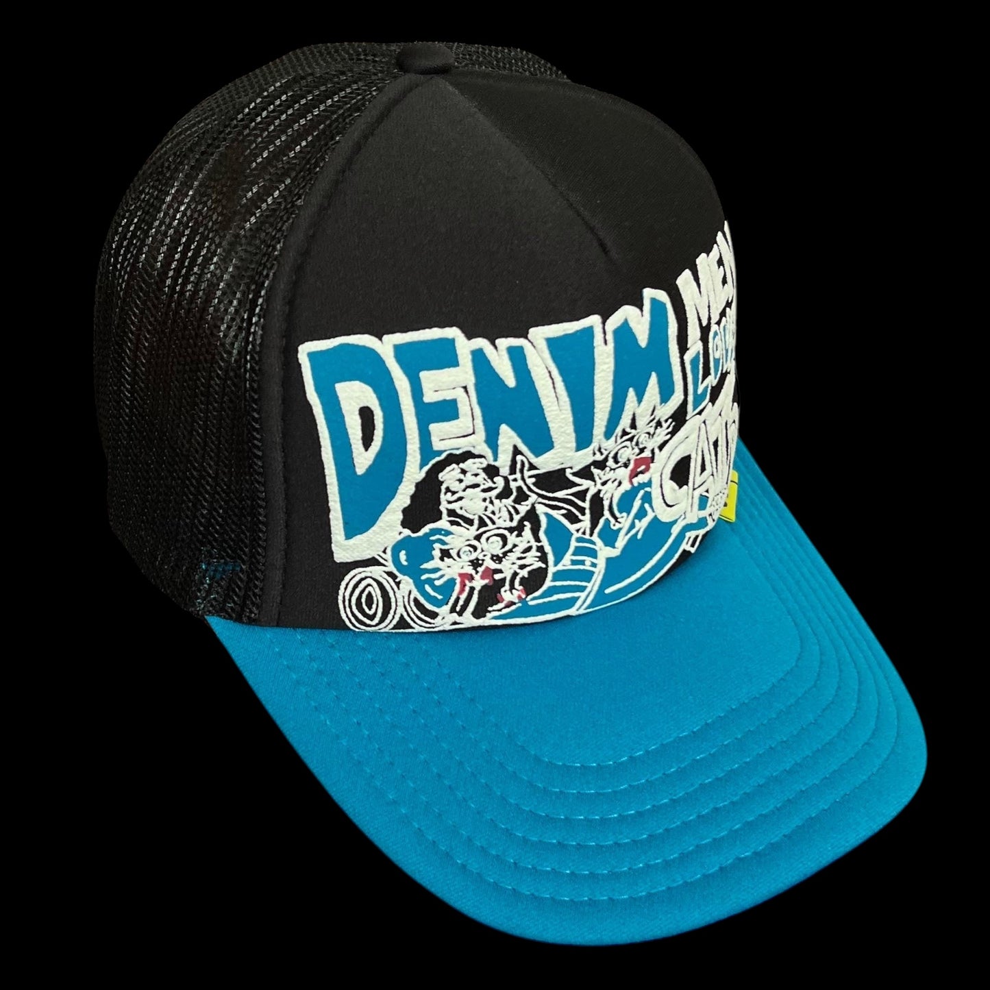 Kapital ‘Denim Men Love Cats’ Trucker Cap Black / Blue