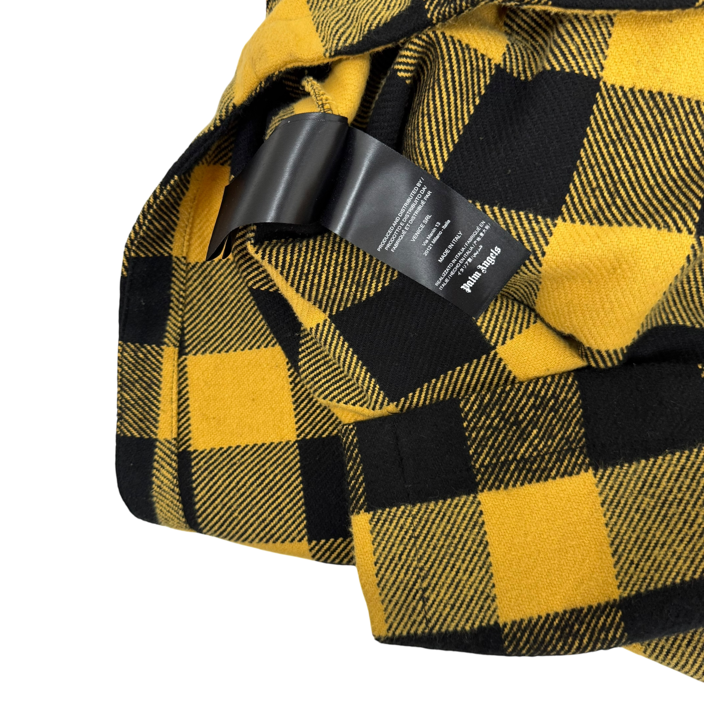 Palm Angels FW19 Checkered Hooded Shirt Jacket Yellow/Black (Size L)
