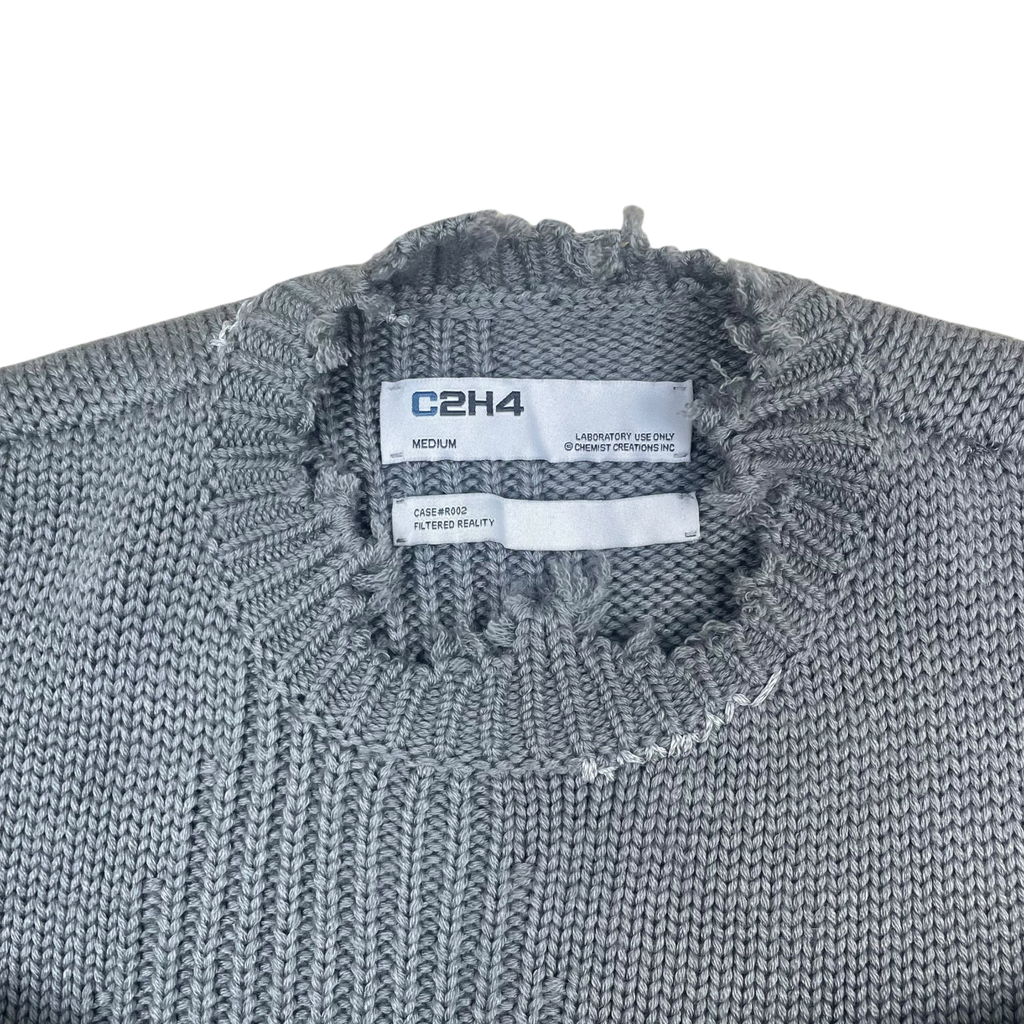 C2H4 Arc Sculpture Wool Blend Distressed Knit Sweatshirt Grey (Size M)