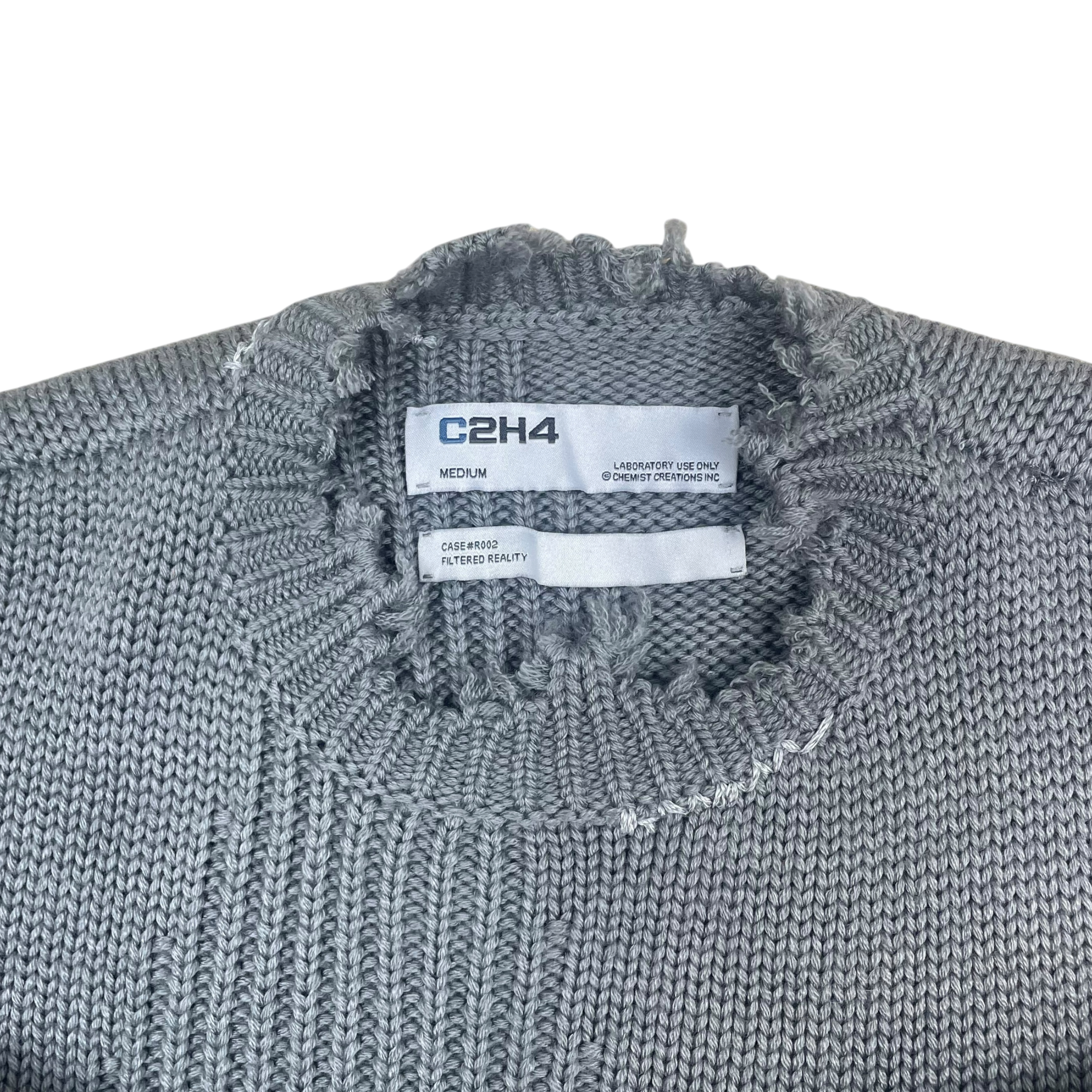 C2H4 Arc Sculpture Wool Blend Distressed Knit Sweatshirt Grey (Size M)