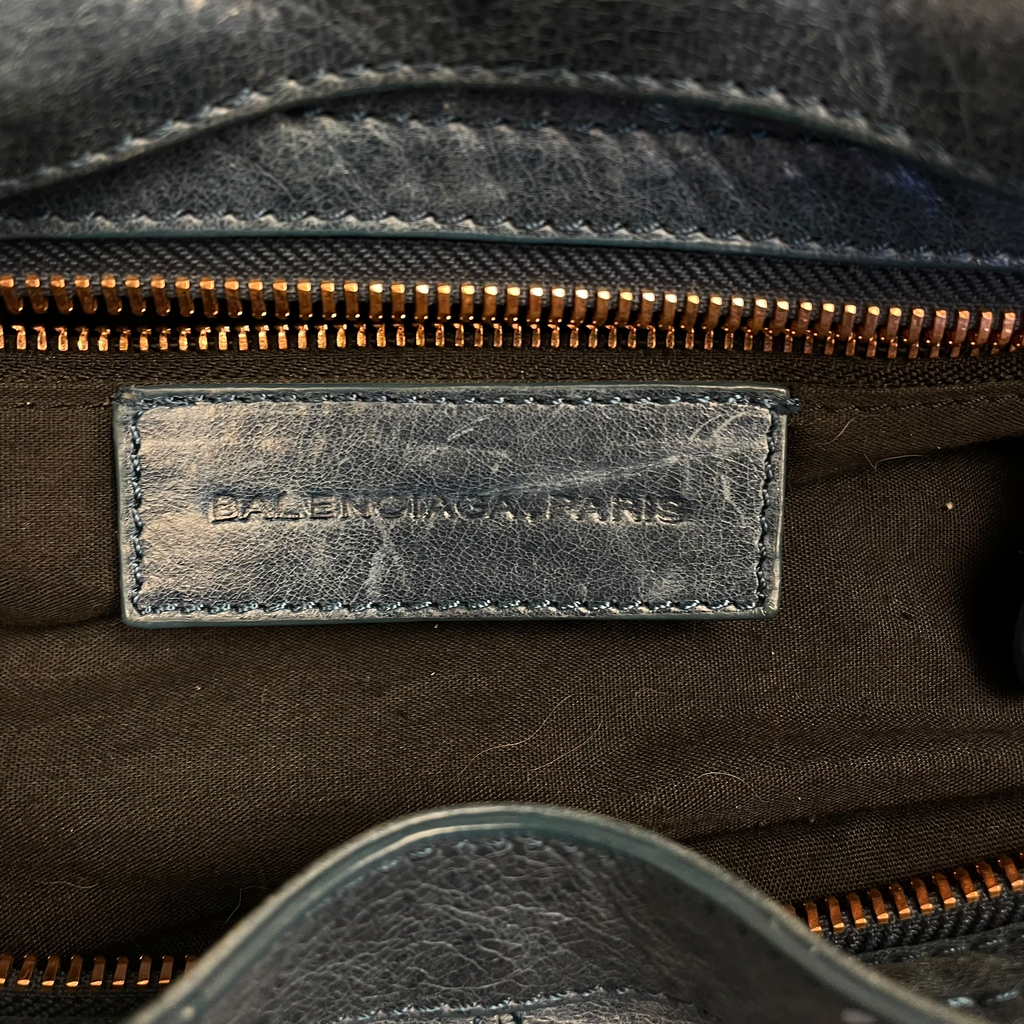 Balenciaga Brass Hardware Leather City Bag Blue