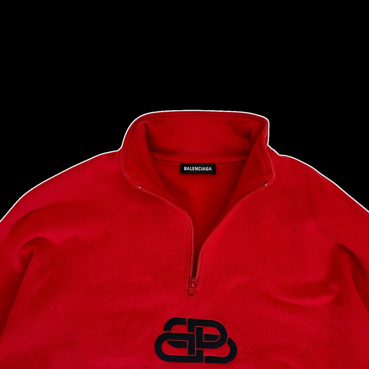 Balenciaga 2019 Rive Gauche BB Logo Embroidered Half Zip Sweatshirt Red/Black/Purple (Fits XL-XXL)