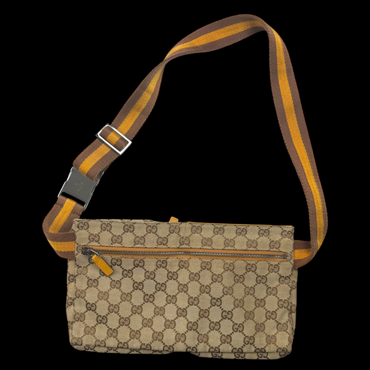 Gucci GG Canvas Web Double Pocket Belt Bag Brown/Orange
