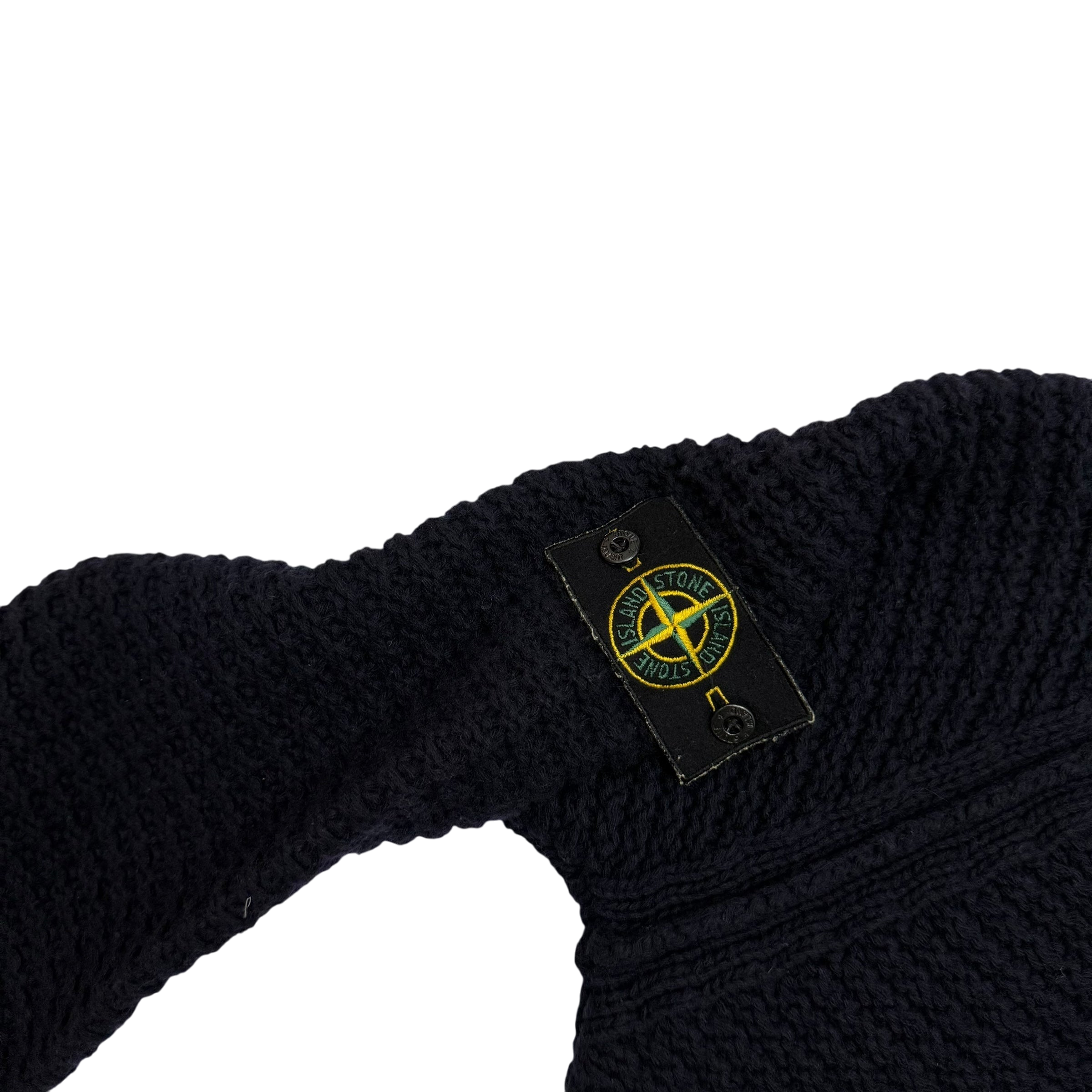 Stone Island AW02 Wool Blend Ribbed Knit Zip-Up Sweatshirt Navy (Size L)
