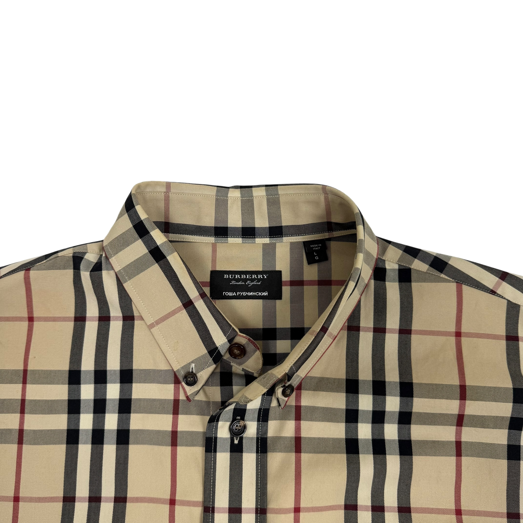 Burberry X Gosha Rubchinsky Nova Check Heavy Cotton Plaid Shirt Beige (Fits L-XL)