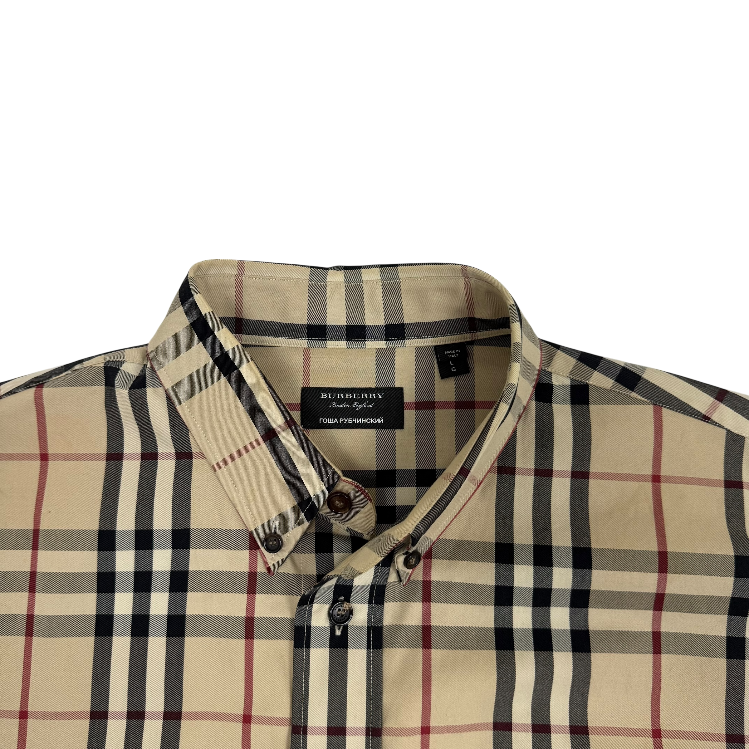 Burberry X Gosha Rubchinsky Nova Check Heavy Cotton Plaid Shirt Beige (Fits L-XL)
