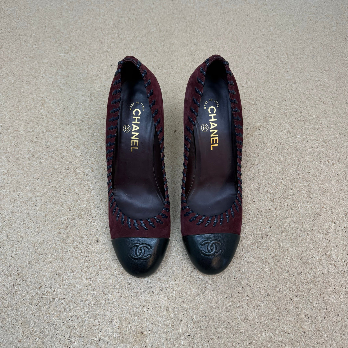 Chanel CC Cap Toe Suede Pumps Burgundy (EU40.5)