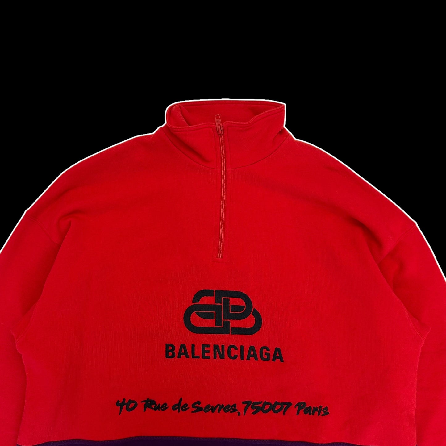 Balenciaga 2019 Rive Gauche BB Logo Embroidered Half Zip Sweatshirt Red/Black/Purple (Fits XL-XXL)