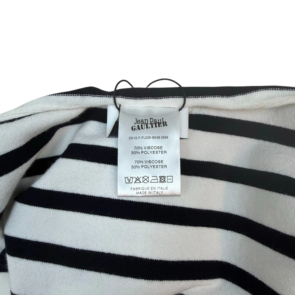 Jean Paul Gaultier Striped Appliqué Flower Crop Top Black/White (Size M Womens)