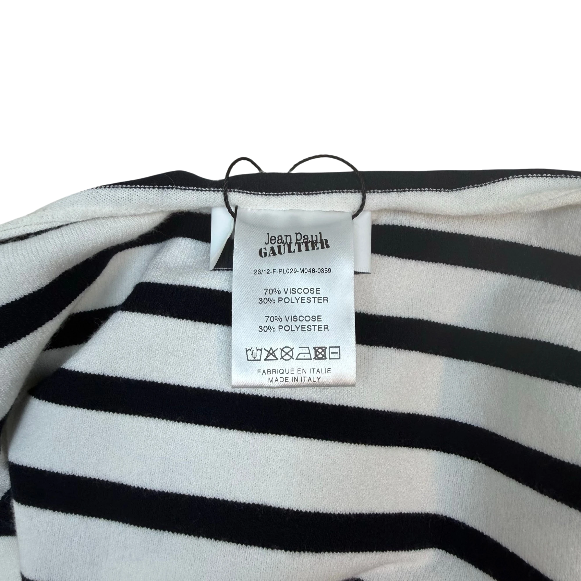 Jean Paul Gaultier Striped Appliqué Flower Crop Top Black/White (Size M Womens)