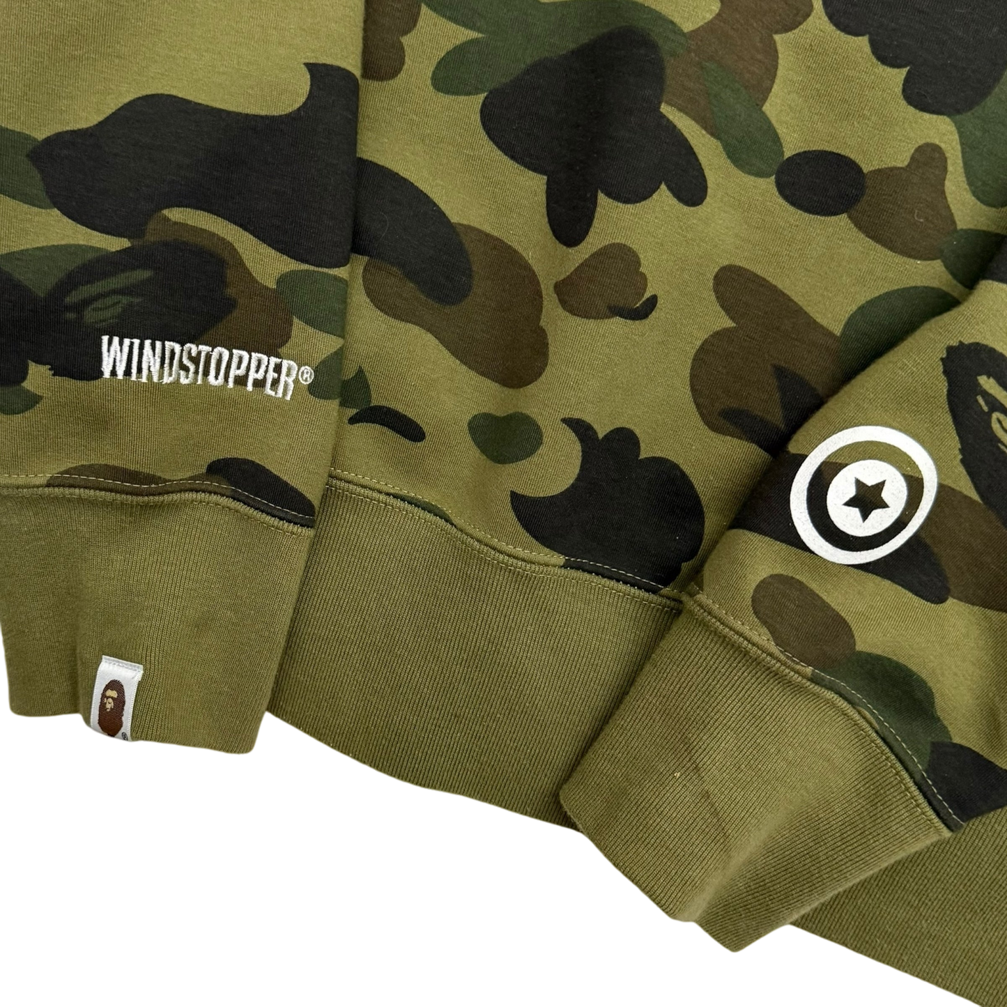 BAPE (A Bathing Ape) 1st Camo Gore Windstopper Camo Shark Zip-Up Hoodie Green (Size S)