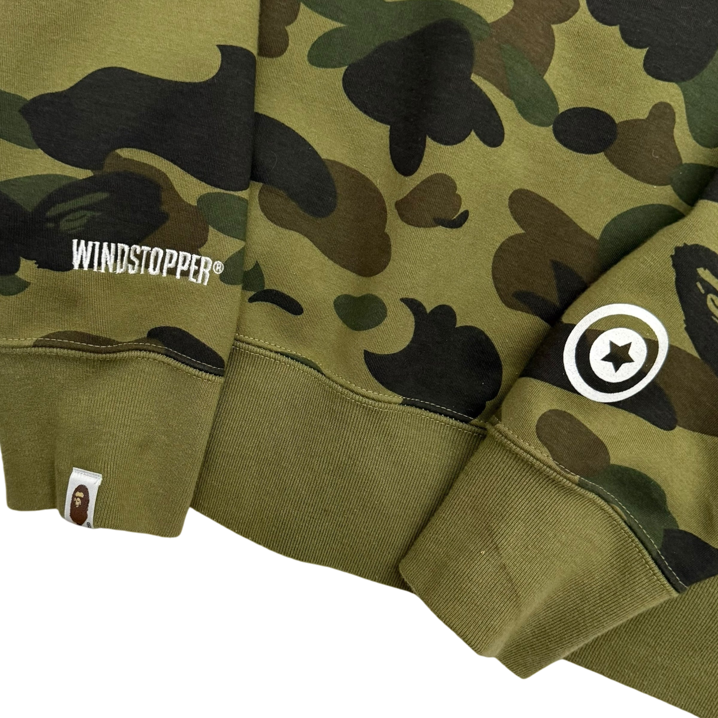 BAPE (A Bathing Ape) 1st Camo Gore Windstopper Camo Shark Zip-Up Hoodie Green (Size S)