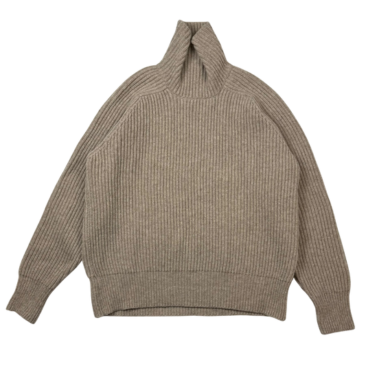Ami Paris Heavyweight Ribbed Wool Funnel Neck Knit Sweatshirt Taupe