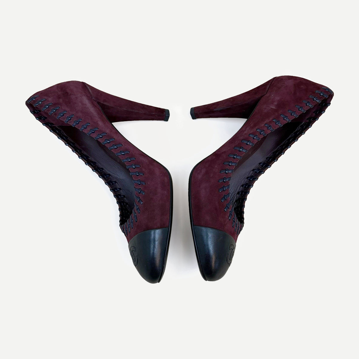Chanel CC Cap Toe Suede Pumps Burgundy (EU40.5)