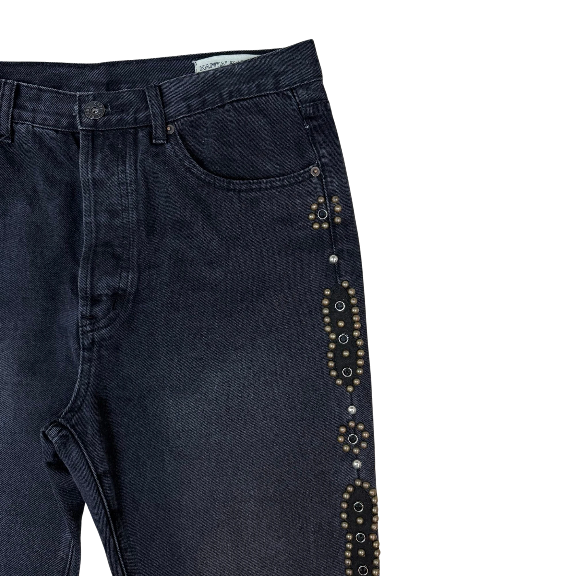 Kapital AW21 5P Monkey Cisco Studded Jeans Washed Black (Size 34”)
