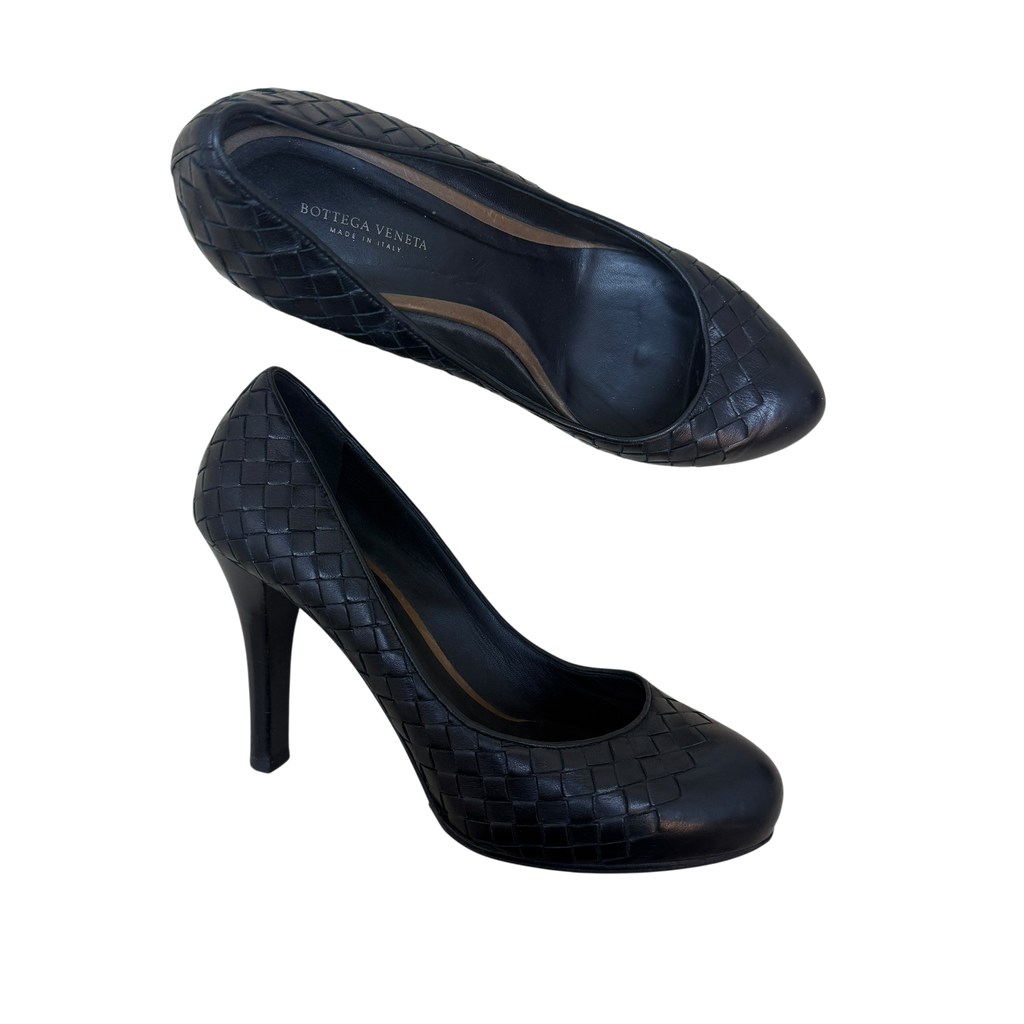 Bottega Veneta Woven Leather Heels Black (Size EU39)