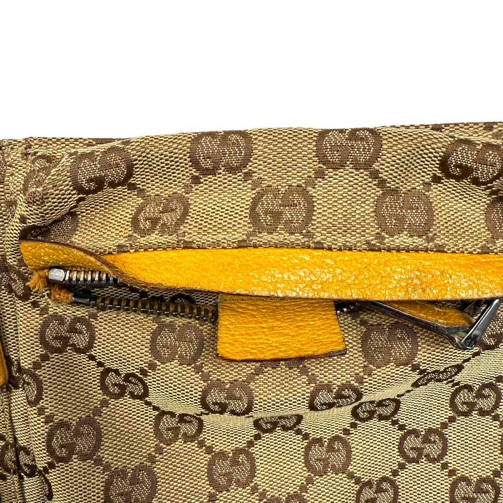 Gucci GG Canvas Web Double Pocket Belt Bag Brown/Yellow