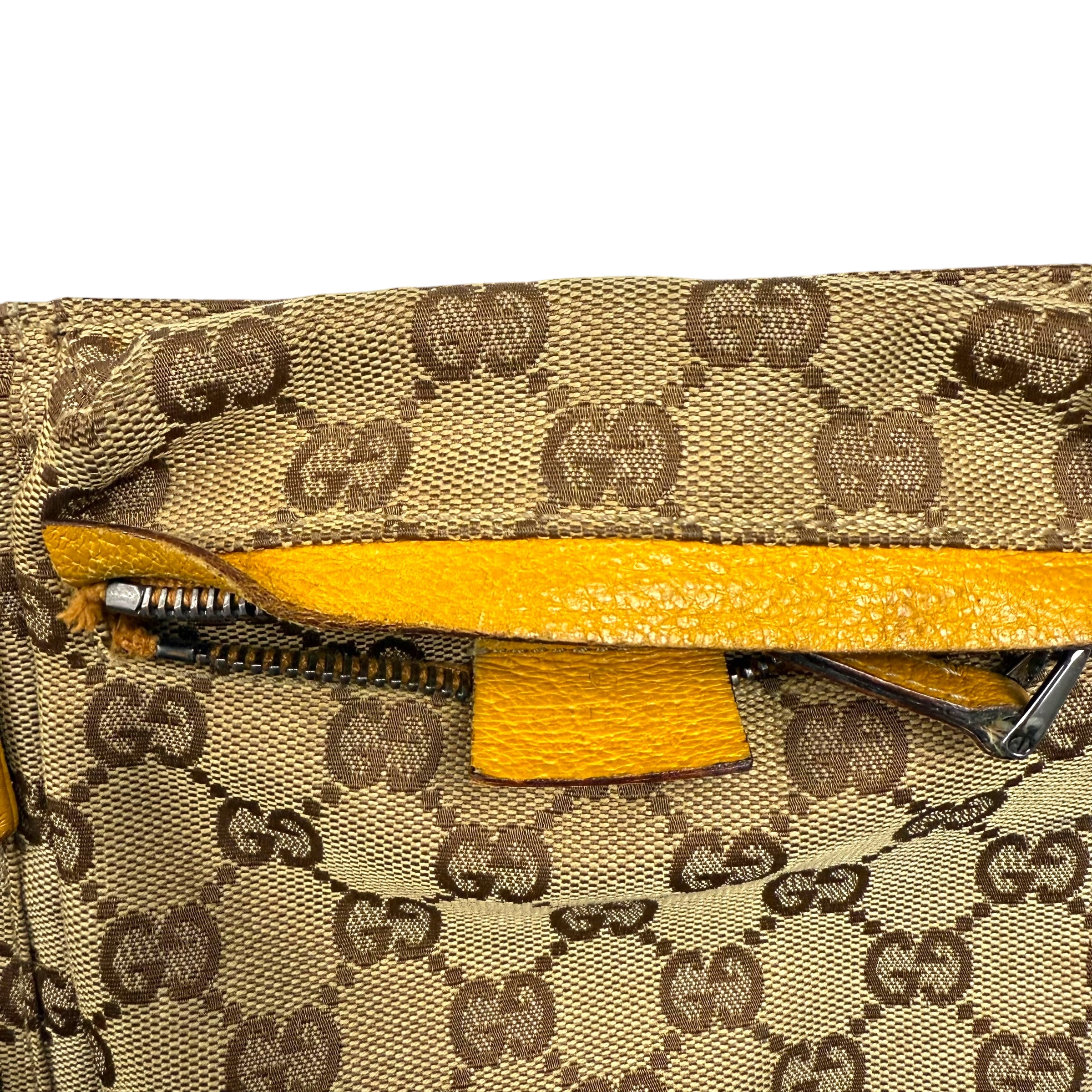 Gucci GG Canvas Web Double Pocket Belt Bag Brown/Yellow
