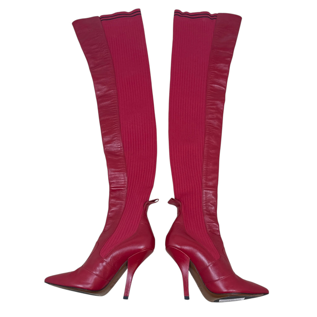 Fendi Leather Sock Boots Red (Size EU38)