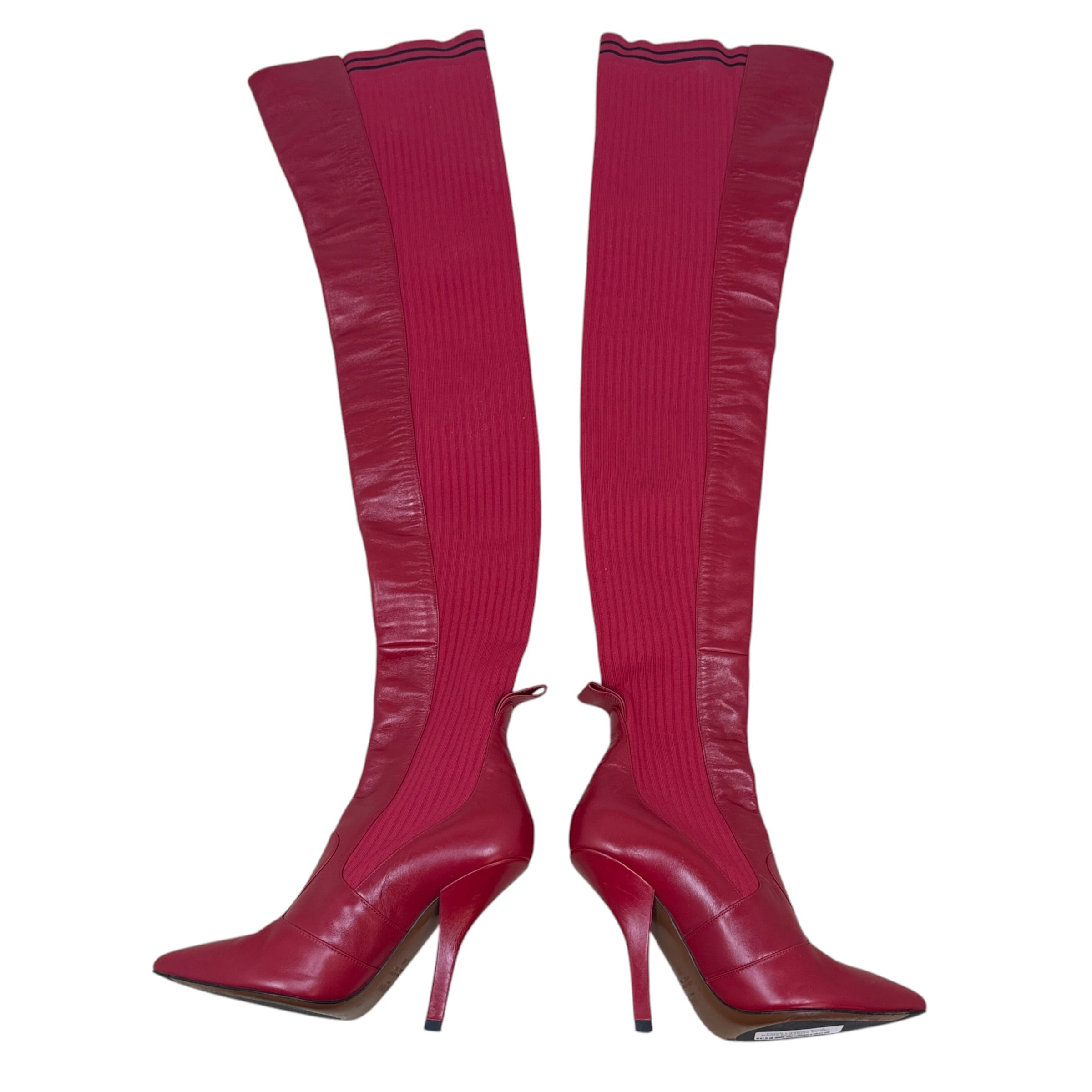 Fendi Leather Sock Boots Red (Size EU38)