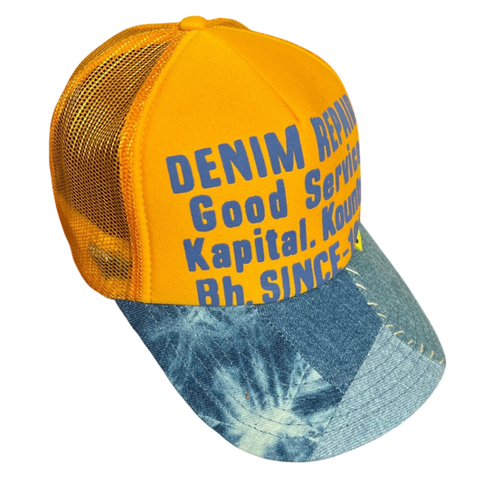 Kapital ‘Denim Repair Service’ Denim Reconstruction Trucker Cap Yellow/Light Blue
