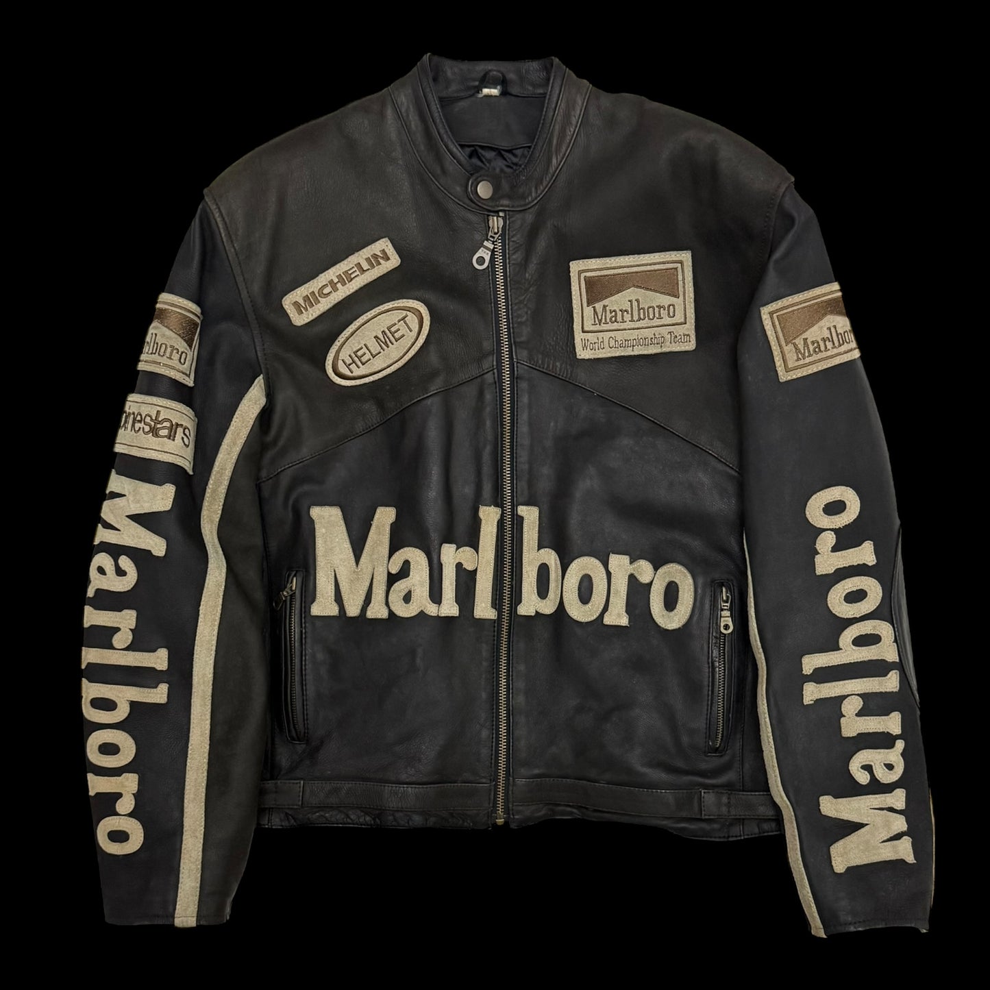 Marlboro 90s Leather Racing Jacket Black (fits L)