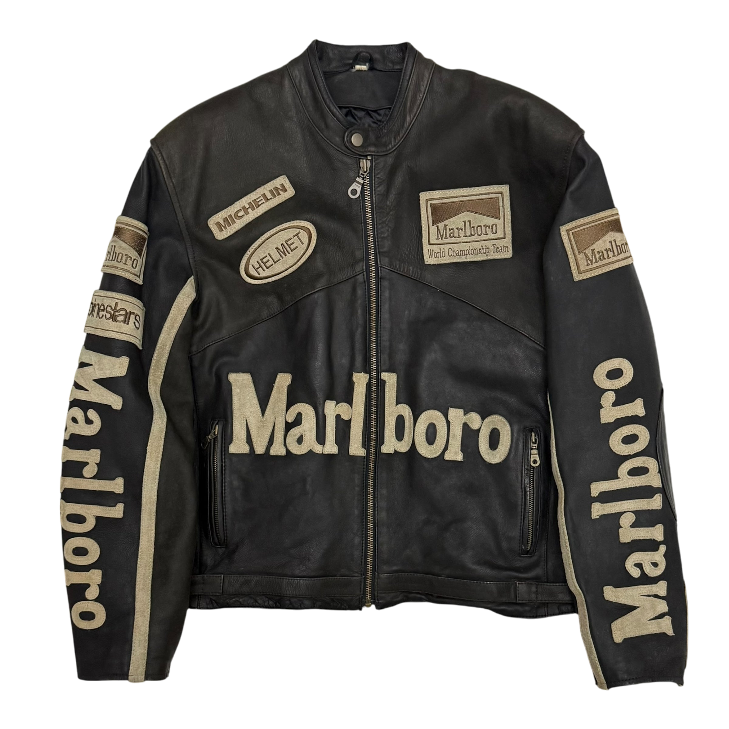 Marlboro 90s Leather Racing Jacket Black (fits L)