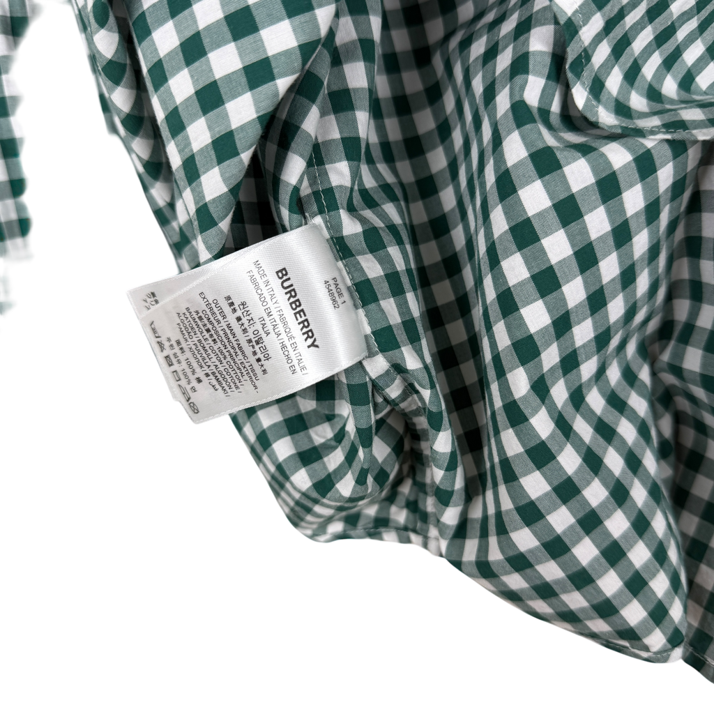 Burberry Gingham Ruched Sleeve Shirt Green (Size M)
