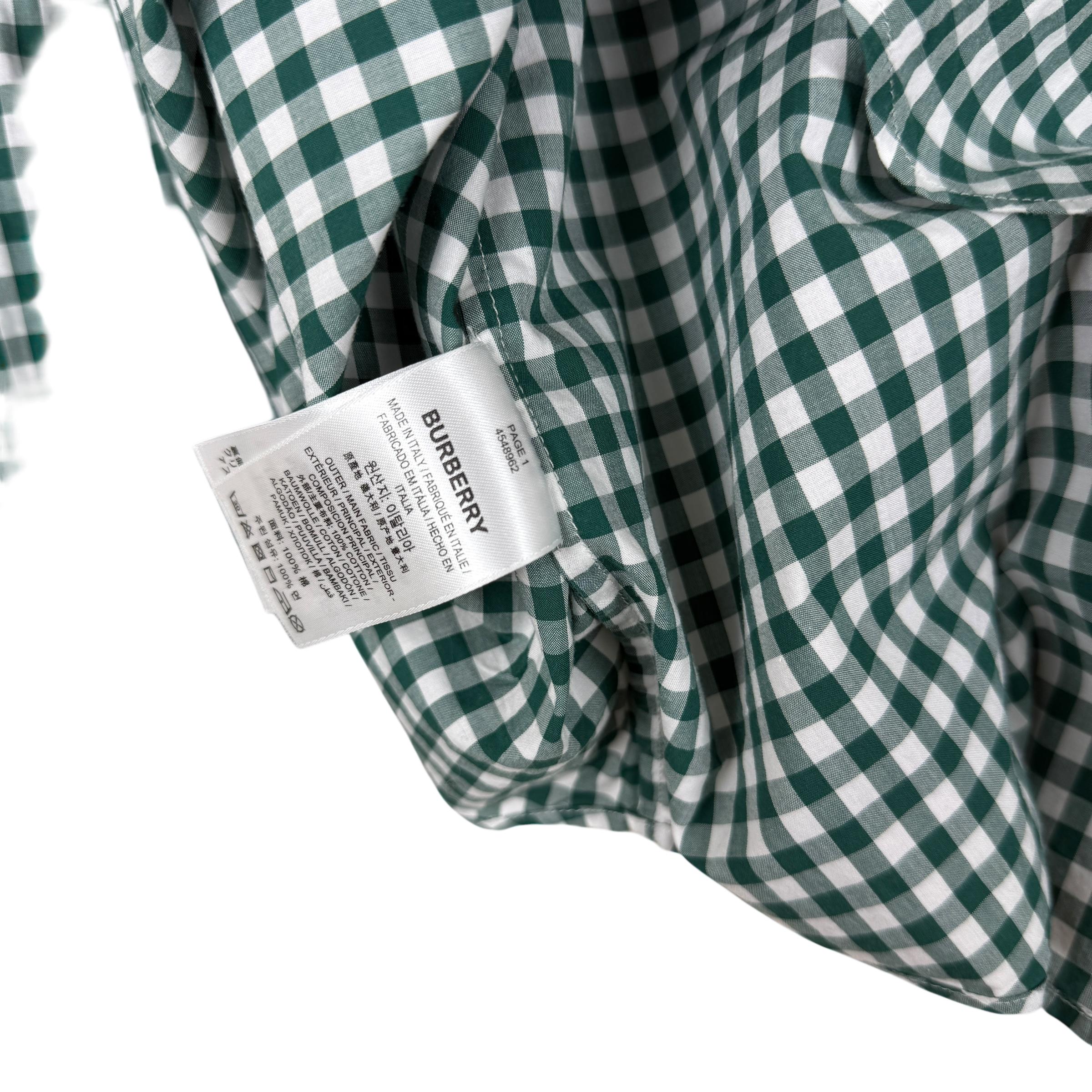 Burberry Gingham Ruched Sleeve Shirt Green (Size M)