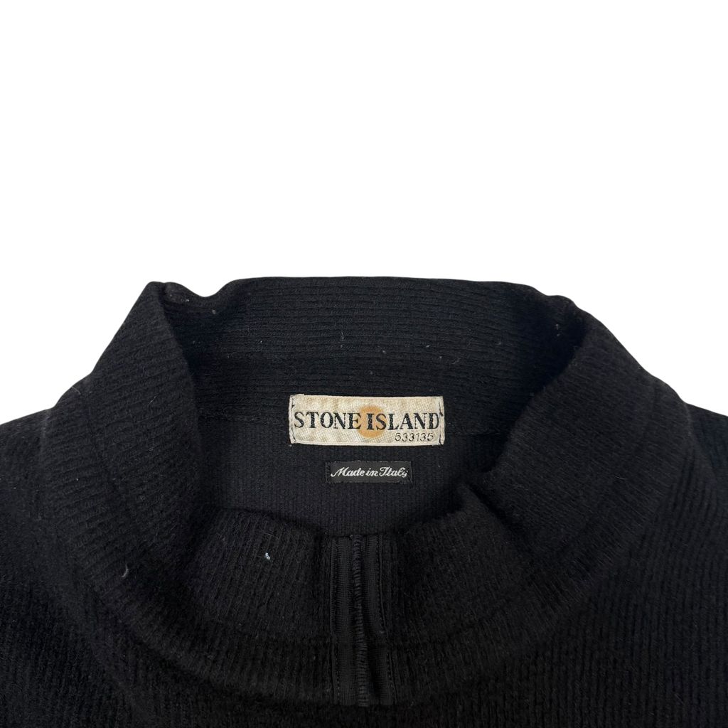 Stone Island 90s Mock Neck Wool Knit Sweatshirt Black (Size XXL)