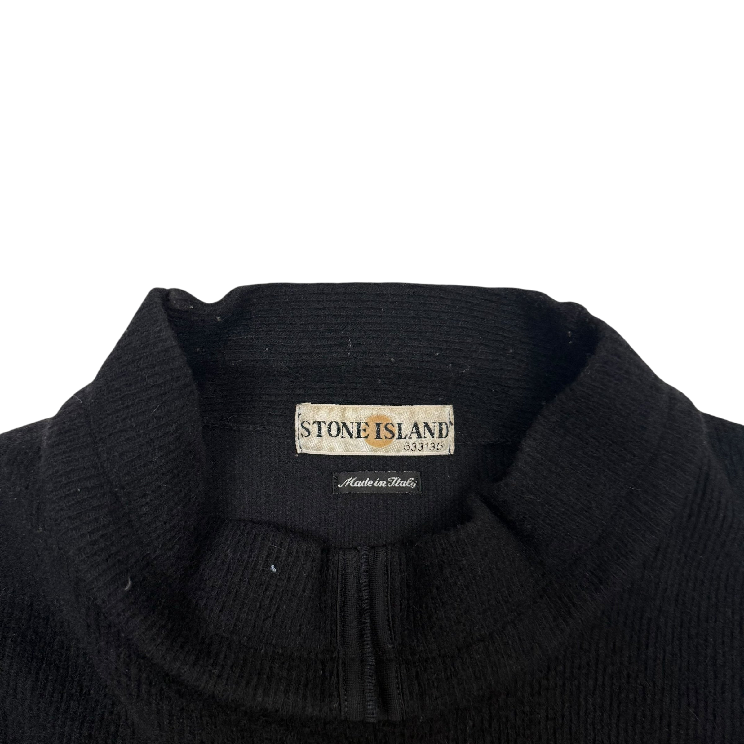 Stone Island 90s Mock Neck Wool Knit Sweatshirt Black (Size XXL)