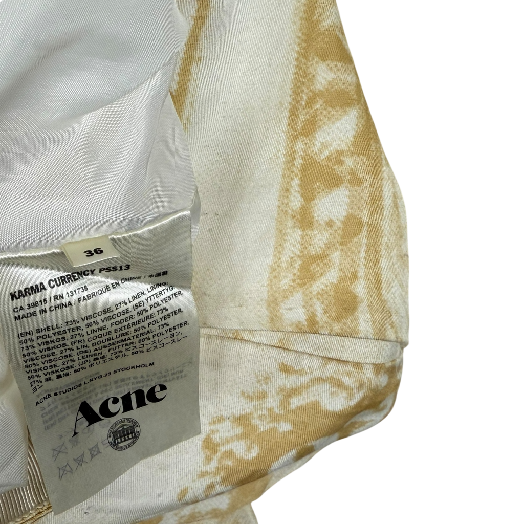 Acne Studios SS13 Resort Linen Blend Raw Hem Jinx Currency Blazer Yellow/White (Size 36)