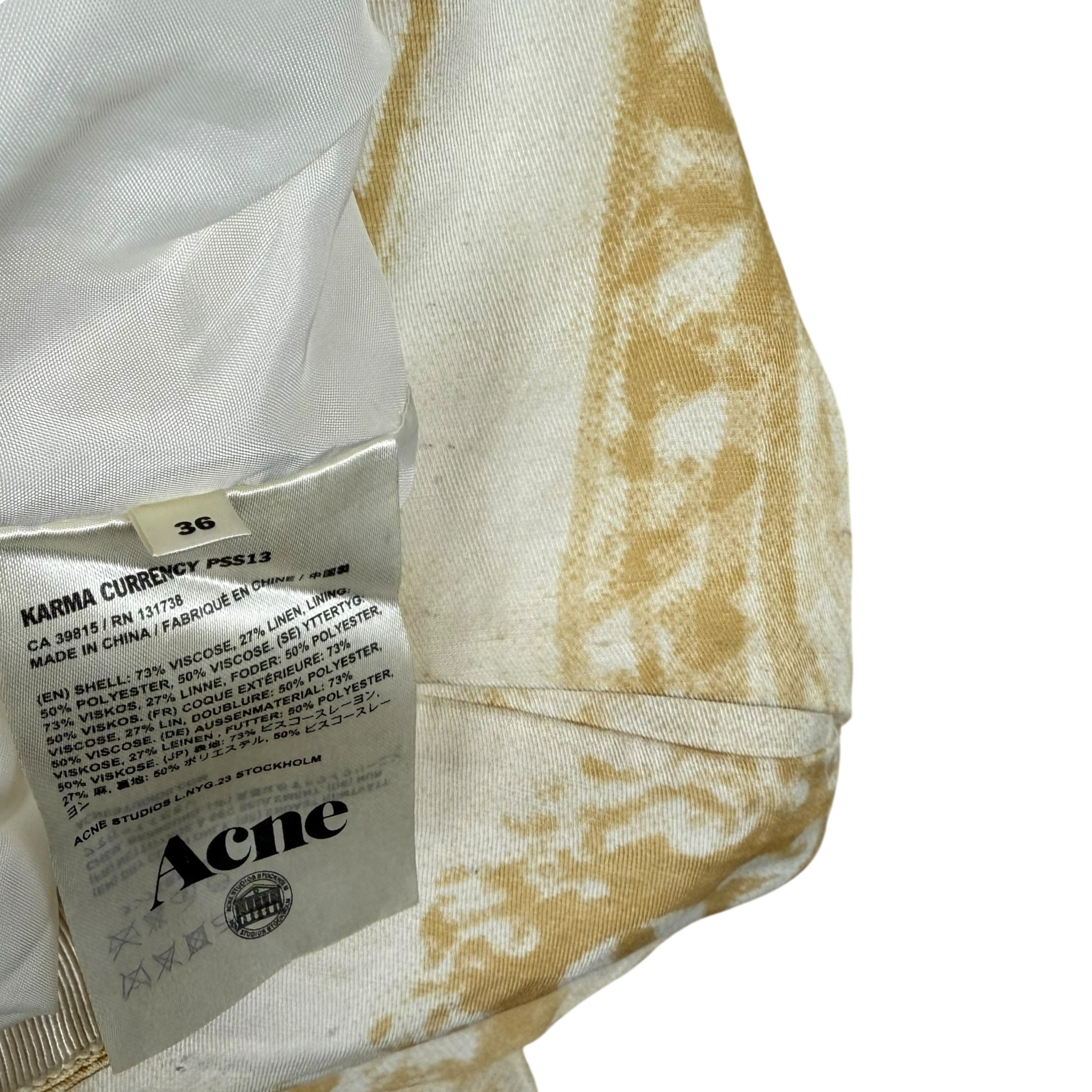 Acne Studios SS13 Resort Linen Blend Raw Hem Jinx Currency Blazer Yellow/White (Size 36)