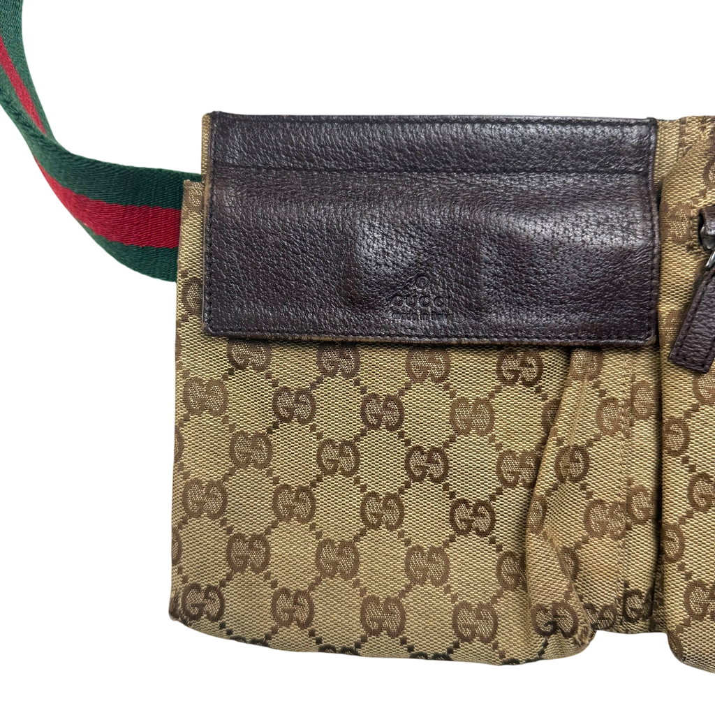 Gucci GG Canvas Web Double Pocket Belt Bag Brown