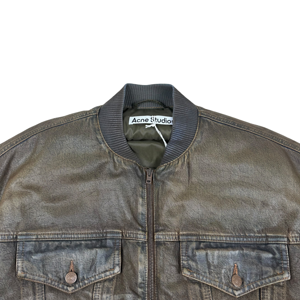 Acne Studios FW23 Coated Oversized Denim Bomber Jacket Brown/Blue (Size 32)