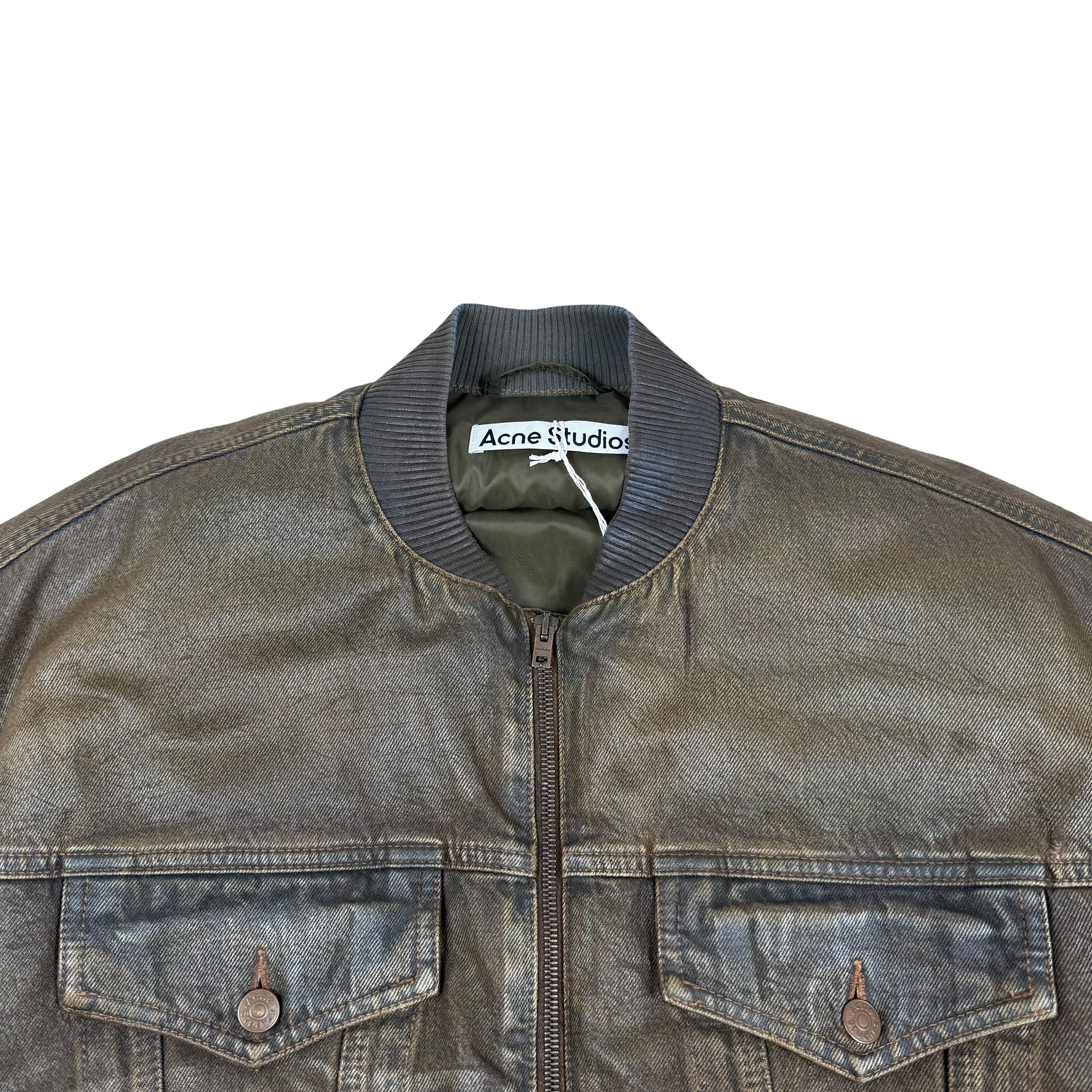 Acne Studios FW23 Coated Oversized Denim Bomber Jacket Brown/Blue (Size 32)