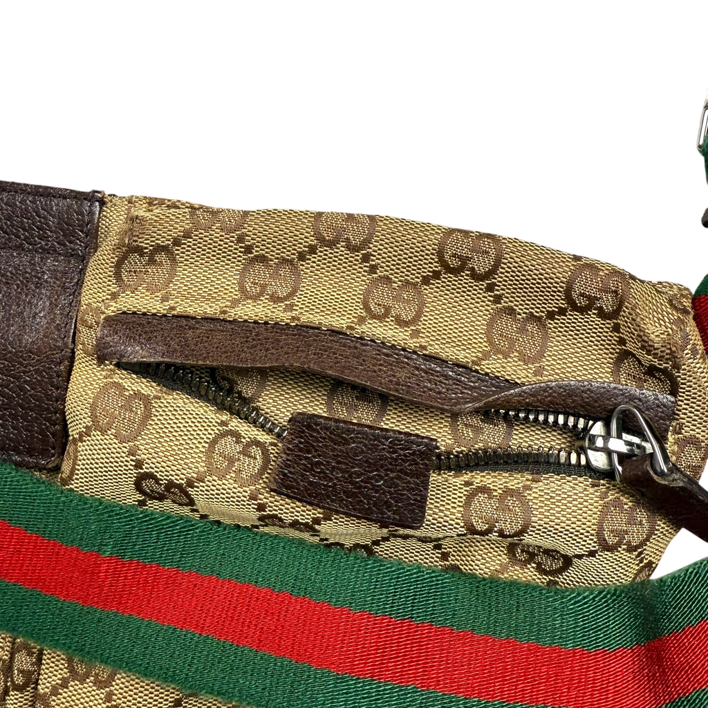 Gucci GG Canvas Web Double Pocket Belt Bag Brown