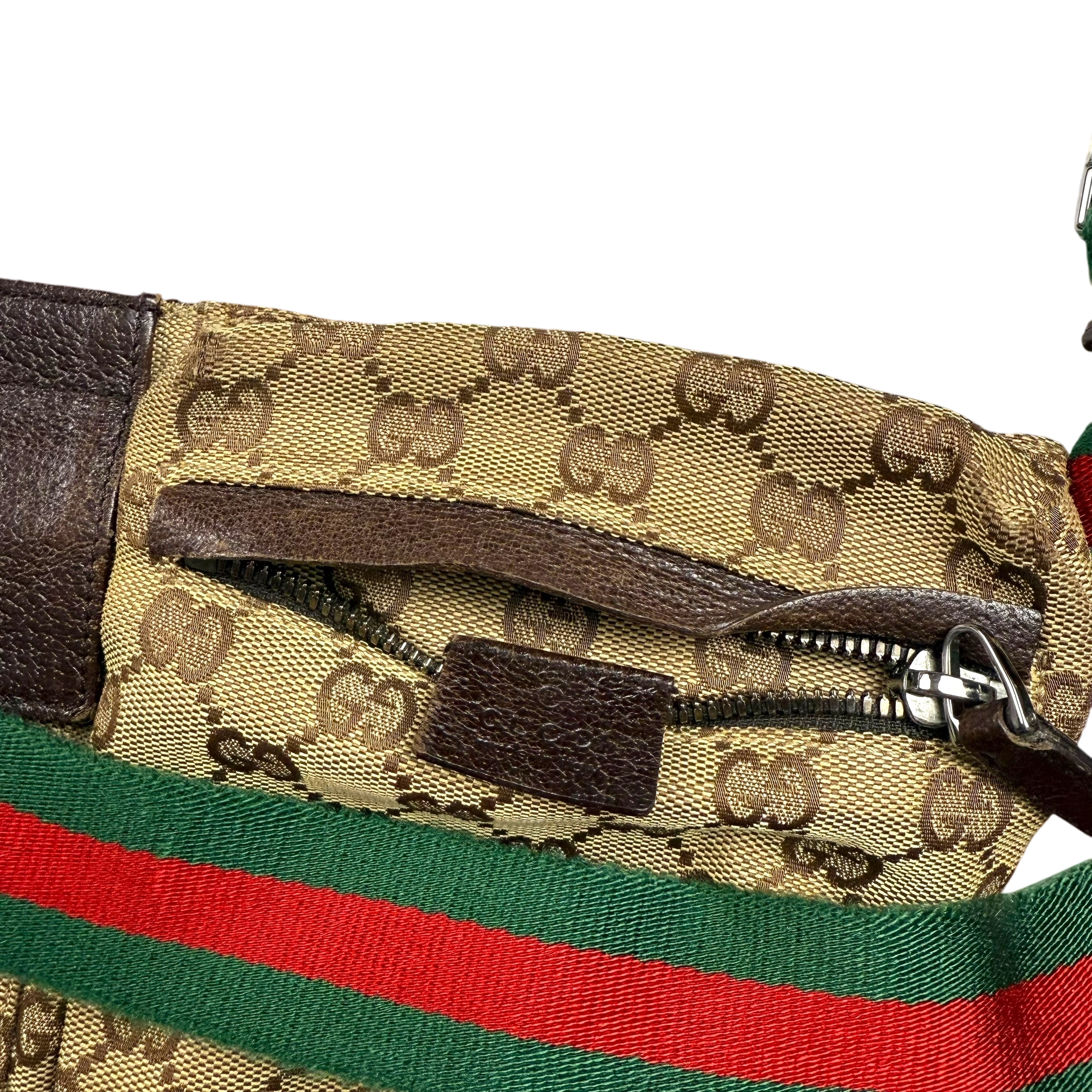 Gucci GG Canvas Web Double Pocket Belt Bag Brown