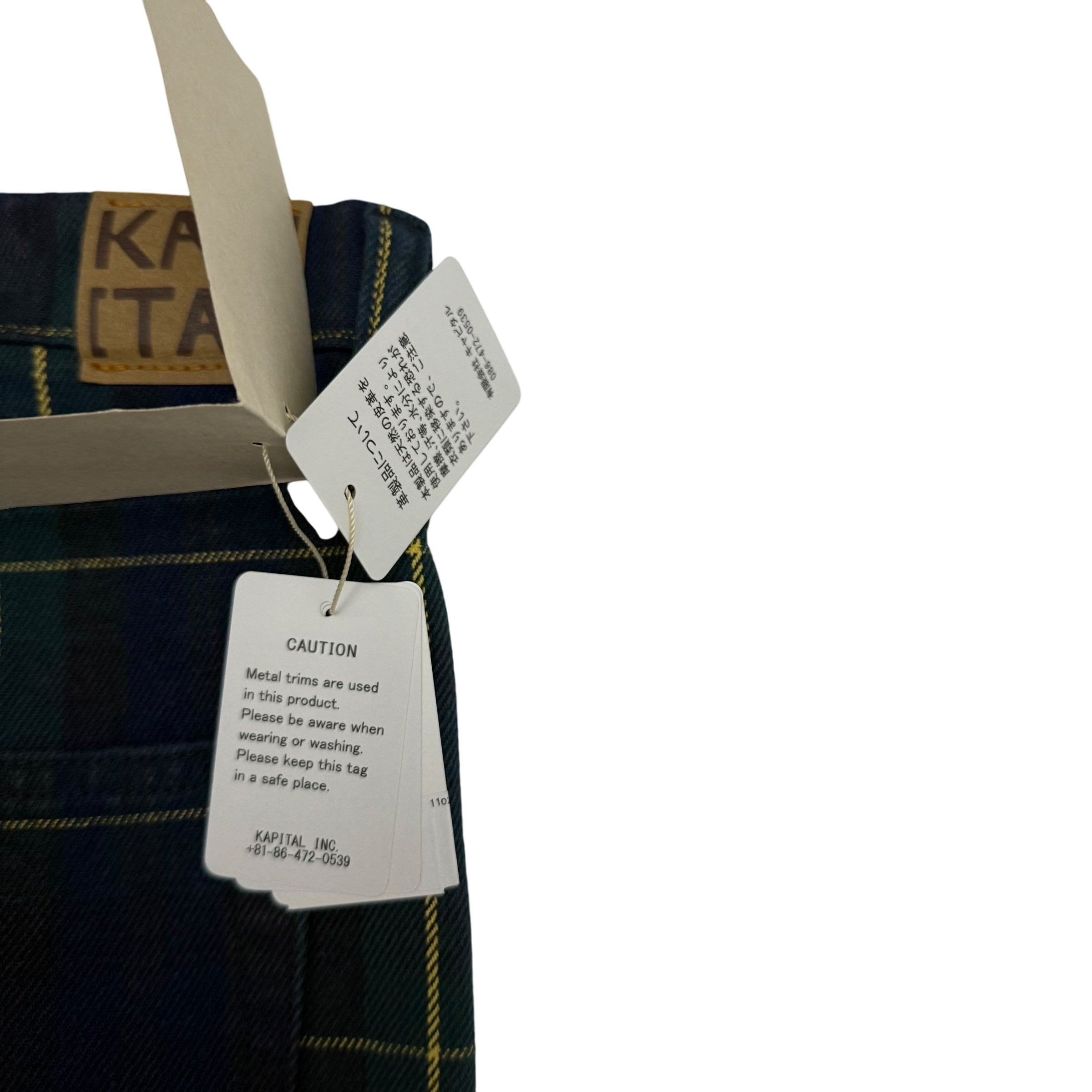 Kapital 11oz Tartan Check 5P Monkey Cisco Jeans (Studs Remake) Navy (Size 38”)