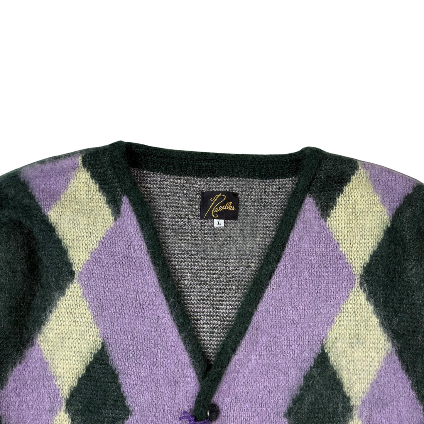 Needles AW22 Mohair Diamond Cardigan Purple & Green (Size L)